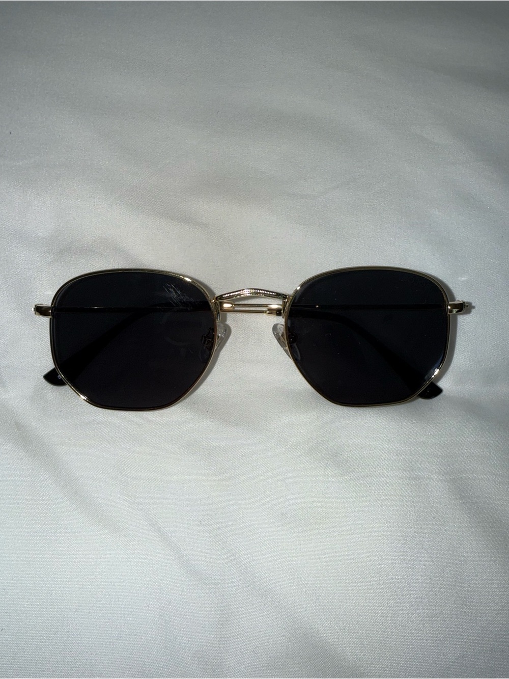 SOJOS Gold Metal Geometric Sunglasses Black Lenses Retro Hexagon Style